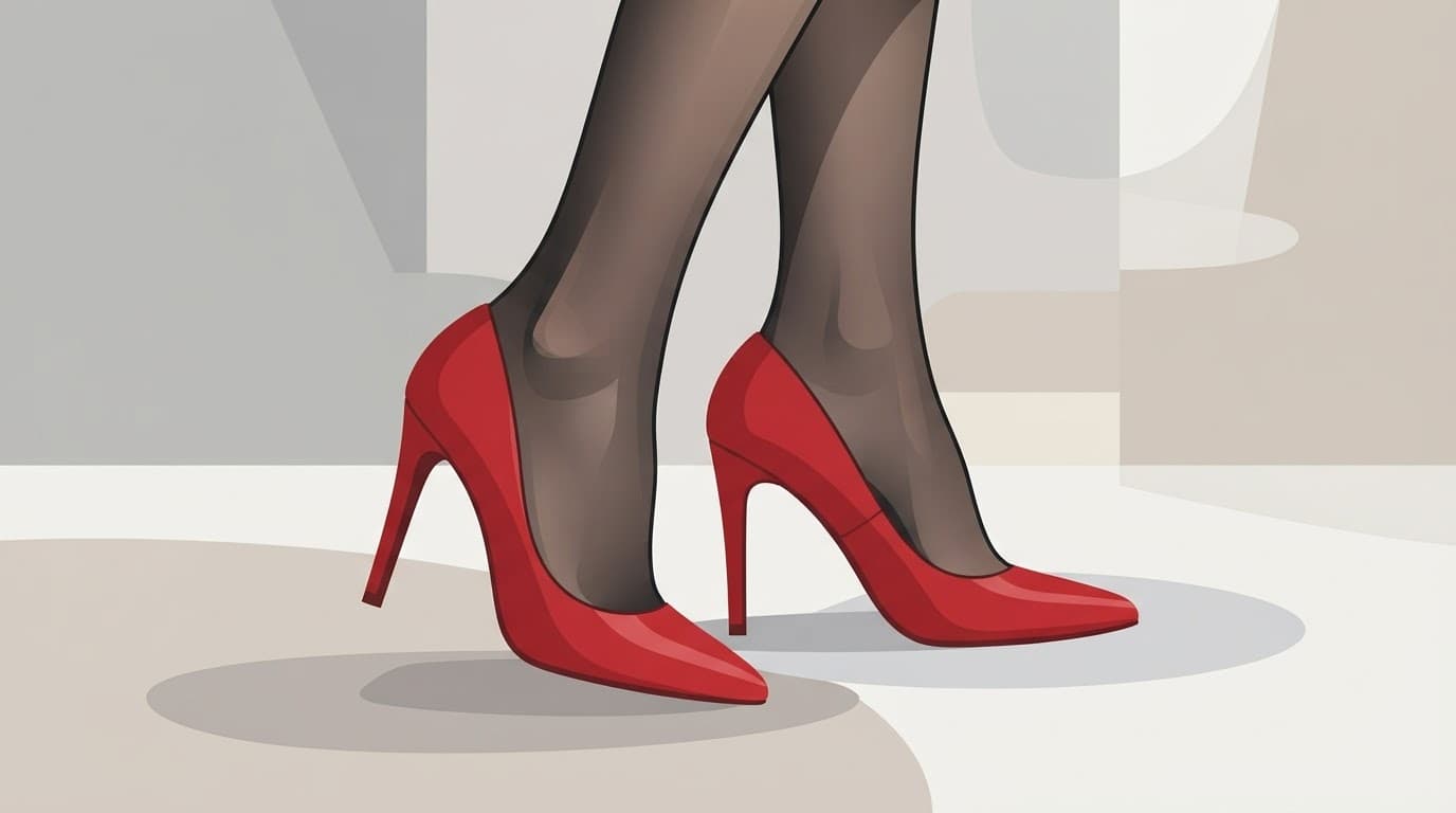 Un paio di scarpe eleganti rosse con calze velate su sfondo minimalista.